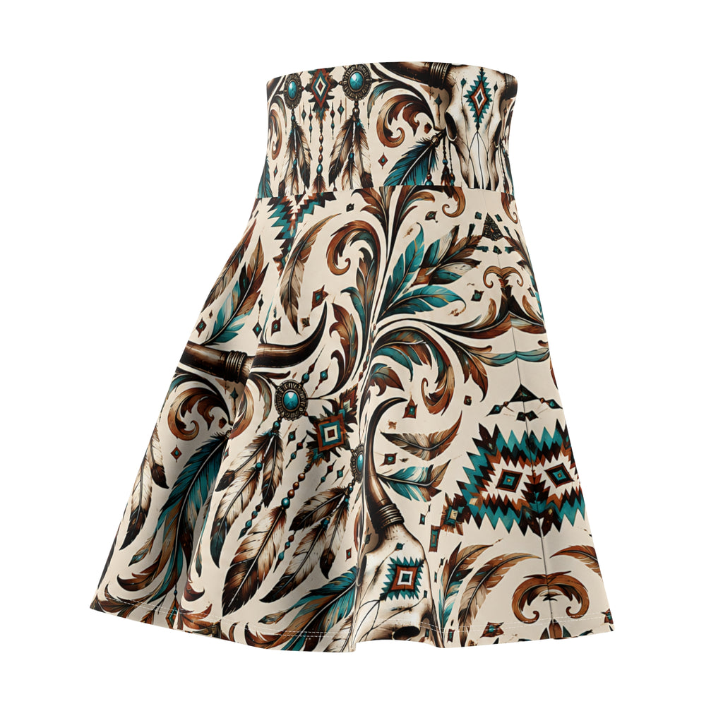 Western Cow Skull Skater Skirt – Southwestern Boho Design