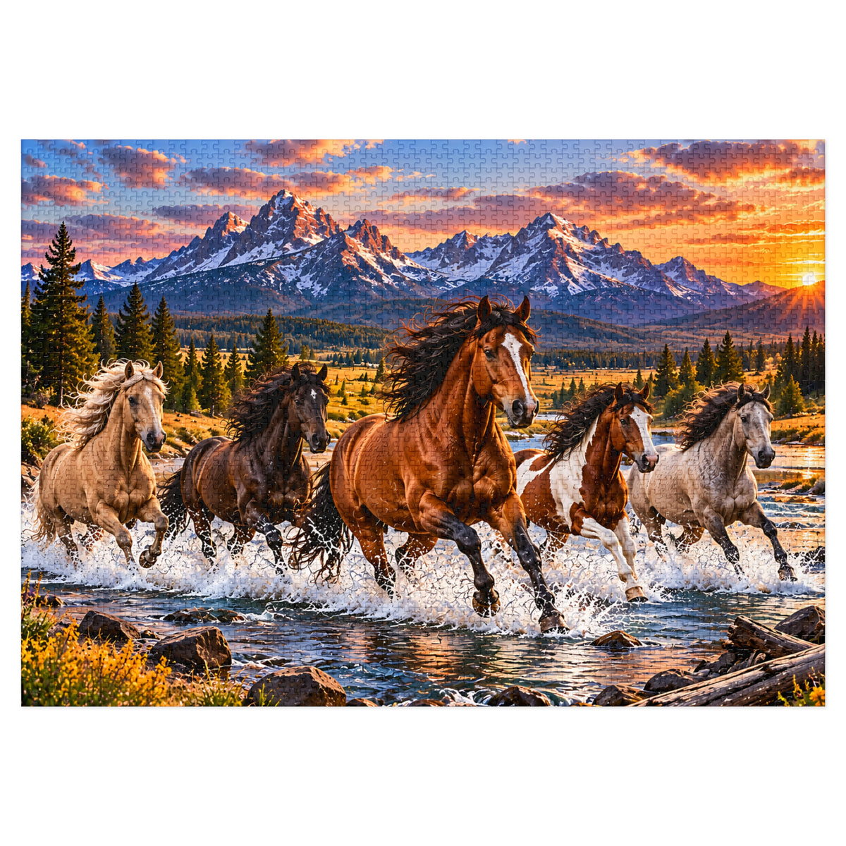 Wild Horses Puzzle – Mountain Landscape & Running Horses