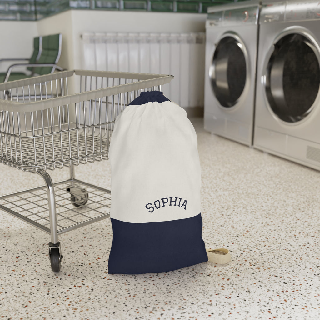 Navy Block Monogram Laundry Bag | Personalized Drawstring Tote