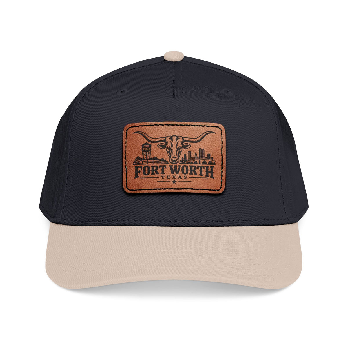 Fort Worth Texas Leather Patch Mid Profile Baseball Cap – Western Longhorn Hat