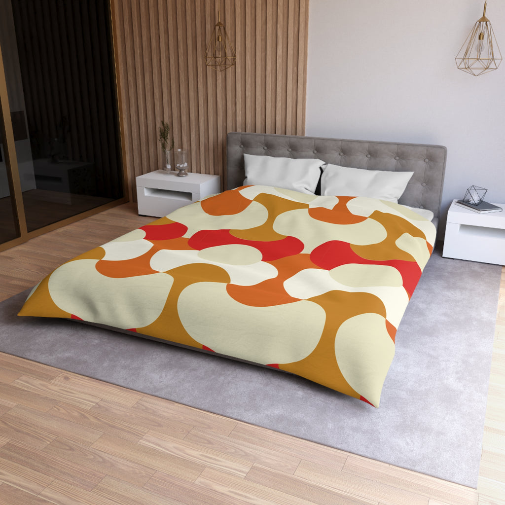 Retro Geometric Pattern Duvet Cover | 70s Style Orange Red Circles