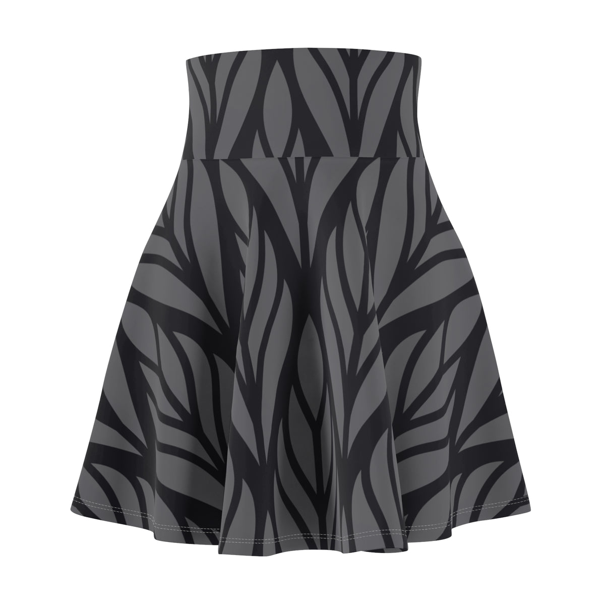 Black & Gray Abstract Skater Skirt – Geometric Pattern