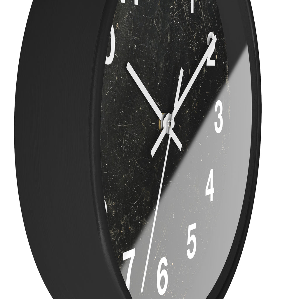 Distressed Black Marble Numbers Wall Clock | Modern Minimalist Timepiece