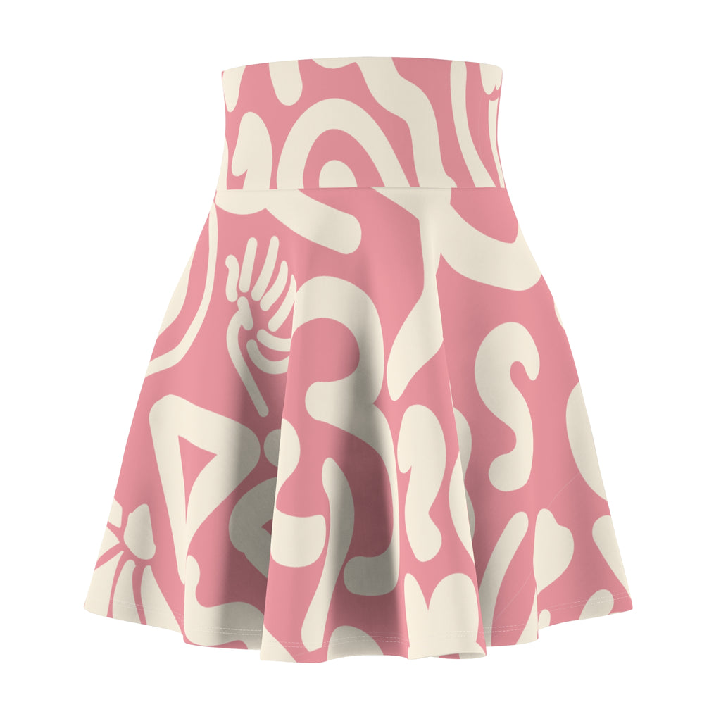 Pink Abstract Skater Skirt – Retro Swirl Pattern