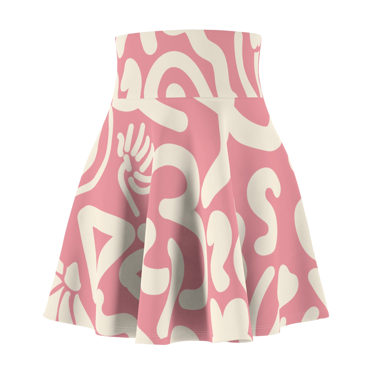 Pink Abstract Skater Skirt – Retro Swirl Pattern