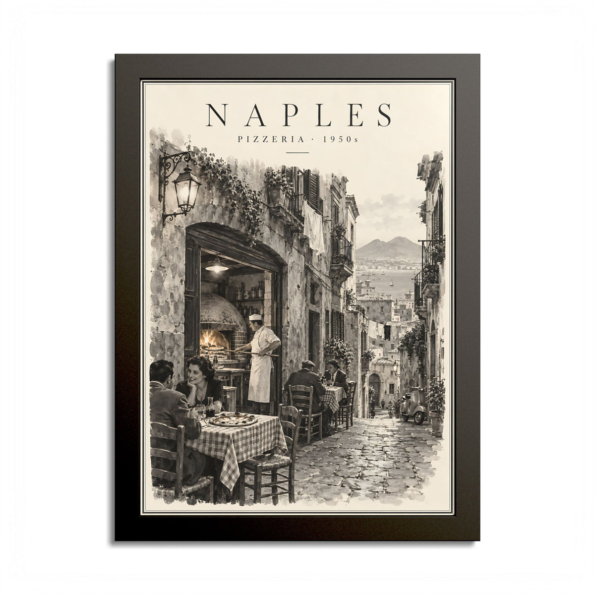 1950s Naples Pizzeria Framed Poster – Vintage Italian Wall Art