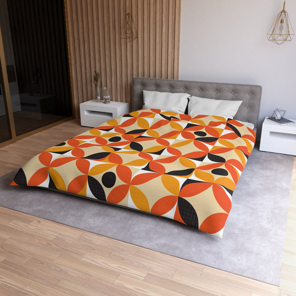 Retro Geometric Circle Pattern Duvet | Orange Mustard Mid Century Modern