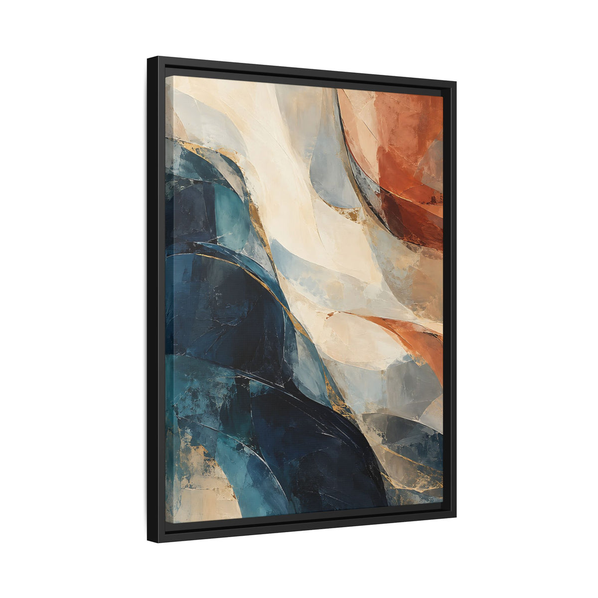 Abstract Blue & Terracotta Framed Canvas – Modern Wall Art