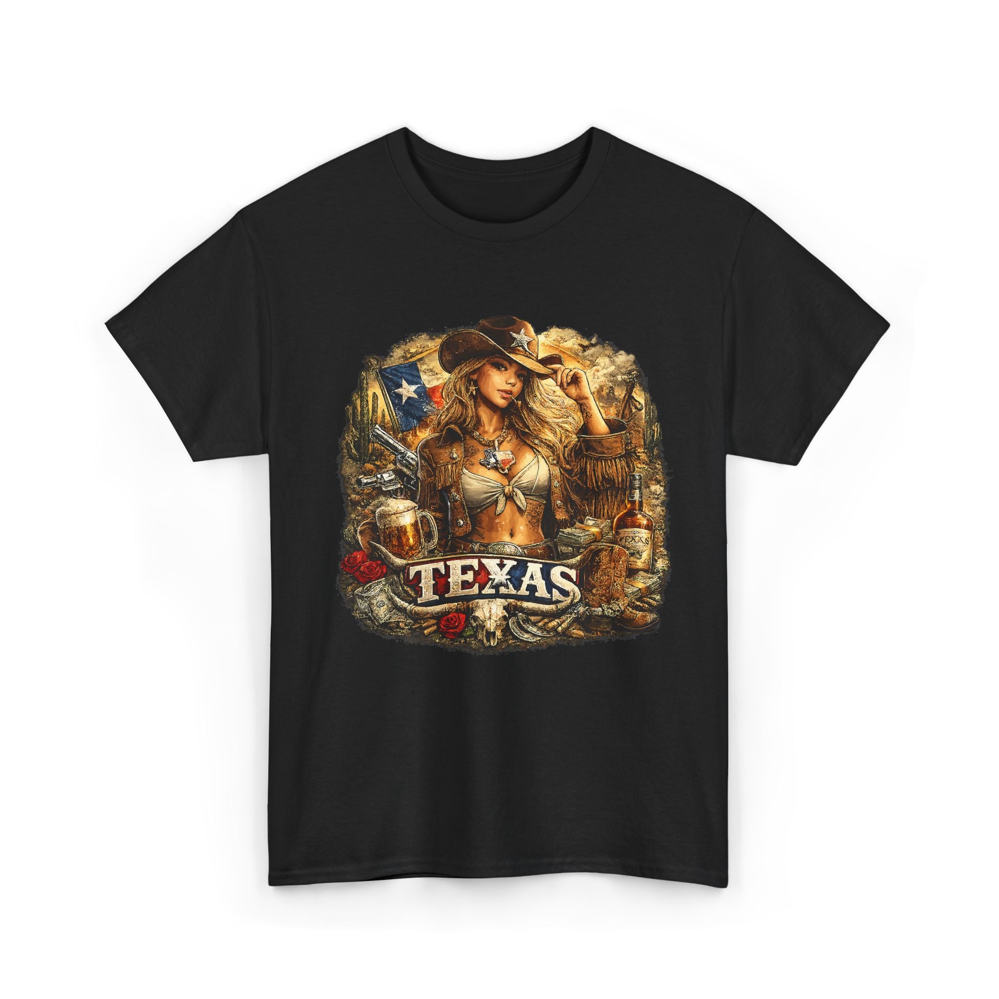 Texas Cowgirl Graphic Tee — Vintage Western Rodeo T-Shirt – Bamerix