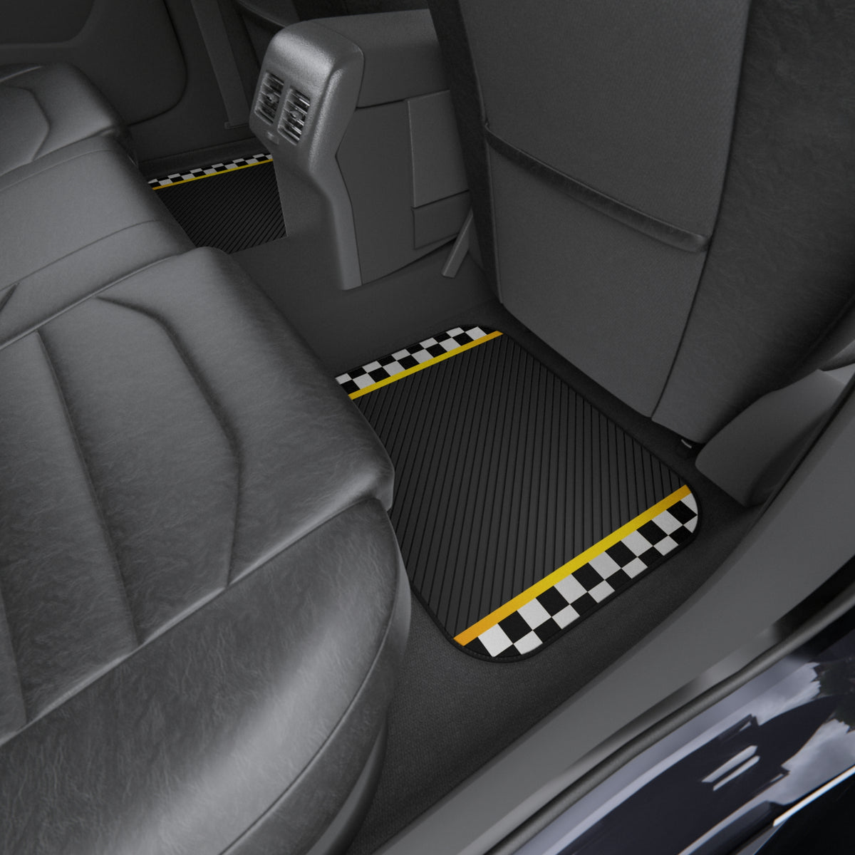 Black Checkered Racing Car Floor Mats – 4-Piece Set