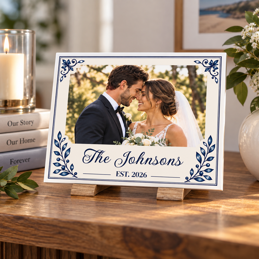 Personalized Wedding Photo Ceramic Plaque – Custom Couple Keepsake 6" × 8"